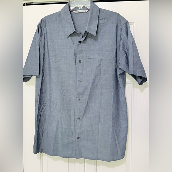 Qor Mens XL Blue Merino Wool Blend Button Up Zip Pocket Shirt - Picture 1 of 6